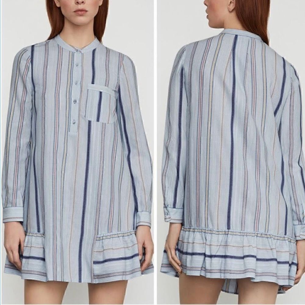 BCBGMaxAzria “Lucile” in Shadow Blue Button Up Stripe Shirt Style Dress, Size XS